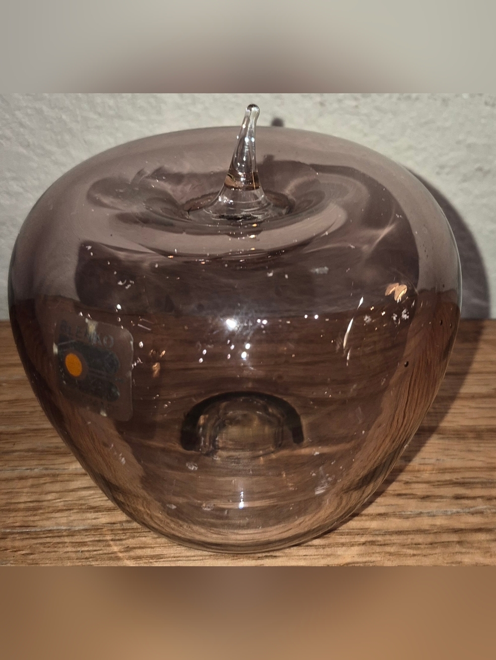Vintage Blenko hand-blown art glass apple paperweight in amethyst purple